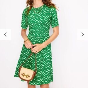 Boden Green and White Polka Dot Midi Dress